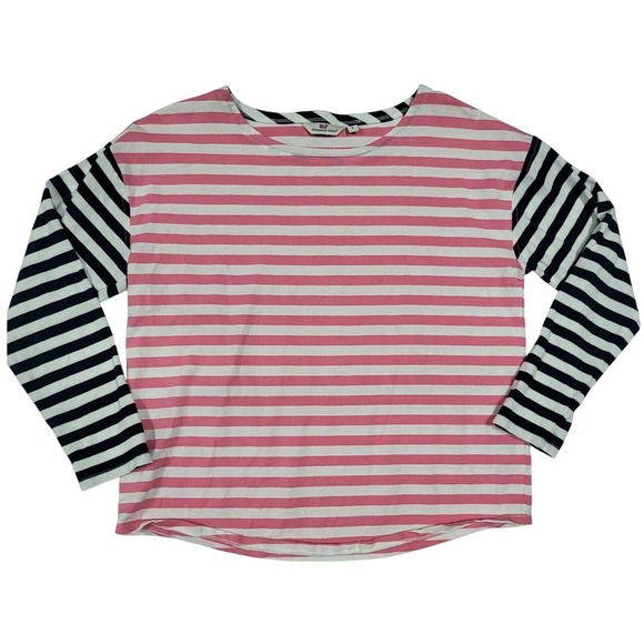 Vineyard Vines Striped Long Sleeve Tee Shirt Pink White navy blue Size S - Picture 1 of 8